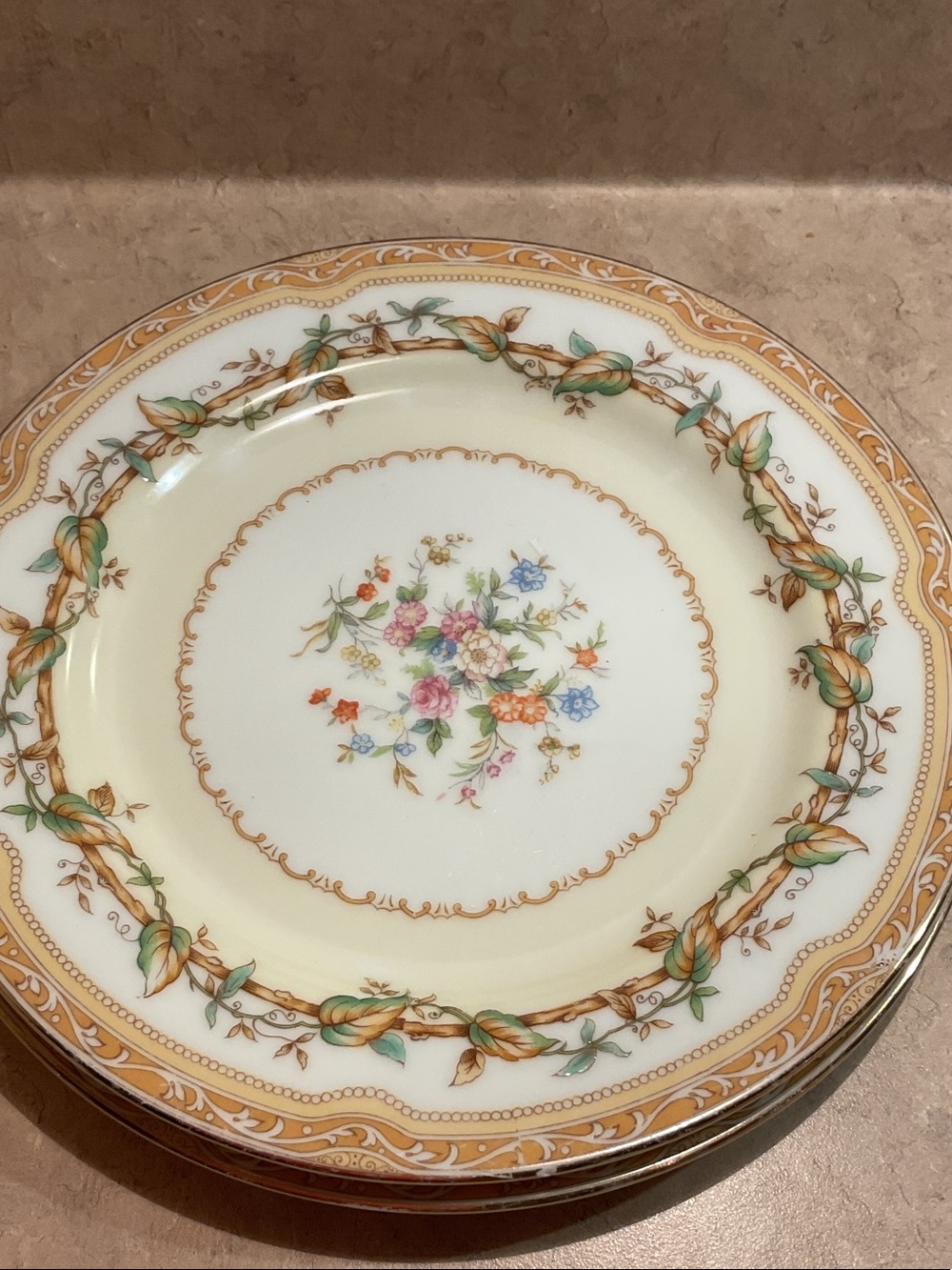 Noritake Olympia Cream Plate with Gold Trim and Pastel Floral Center